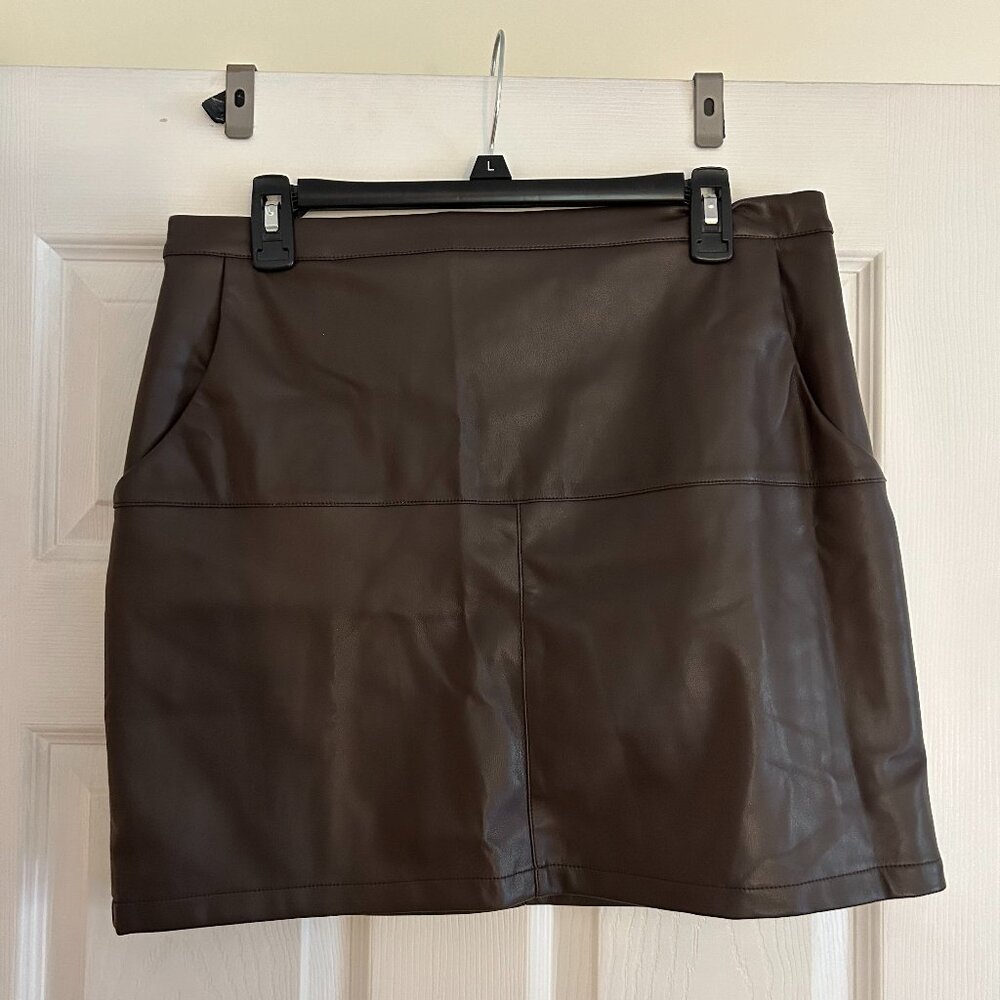 Dark Brown Vegan Leather Mini Skirt